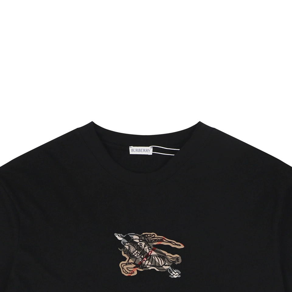Burberry Check Equestrian Knight Embroidered Washed Cotton T-Shirt Black
