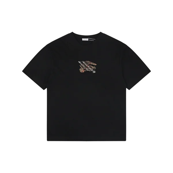 Burberry Check Equestrian Knight Embroidered Washed Cotton T-Shirt Black Front view