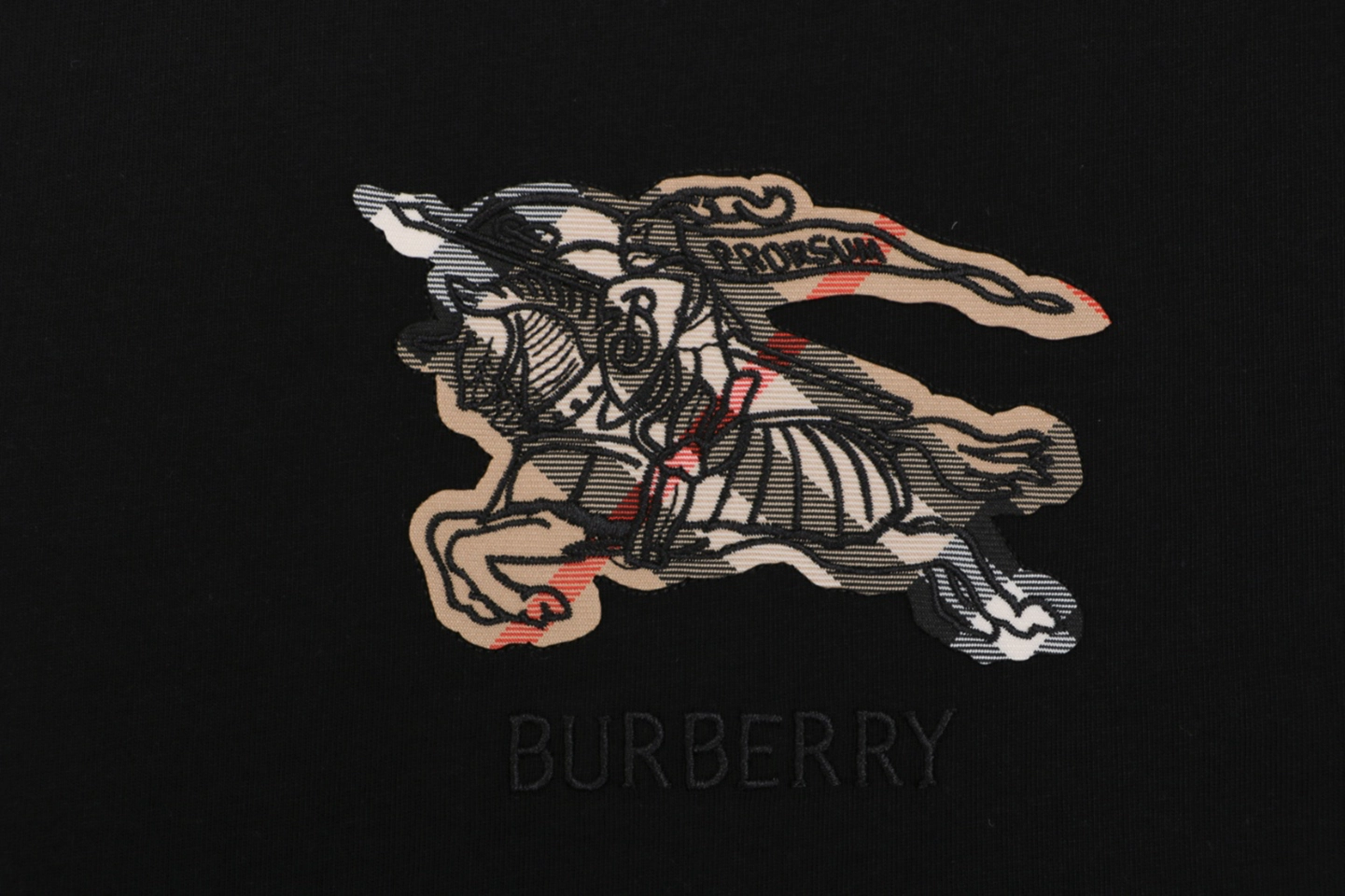 Burberry Check Equestrian Knight Embroidered Washed Cotton T-Shirt Black Front Print