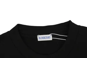 Burberry Check Equestrian Knight Embroidered Washed Cotton T-Shirt Black Collar