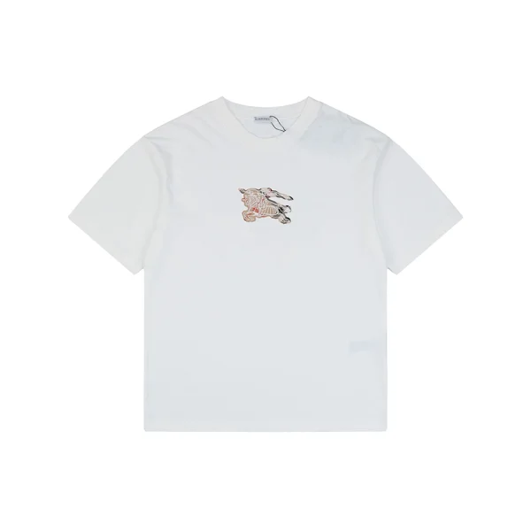 Burberry Check Equestrian Knight Embroidered Washed Cotton T-Shirt White Front view