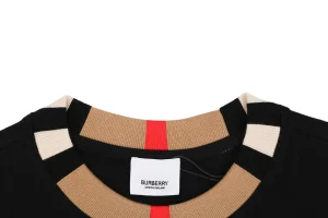 Burberry Check Trim Logo T-Shirt Black Collar