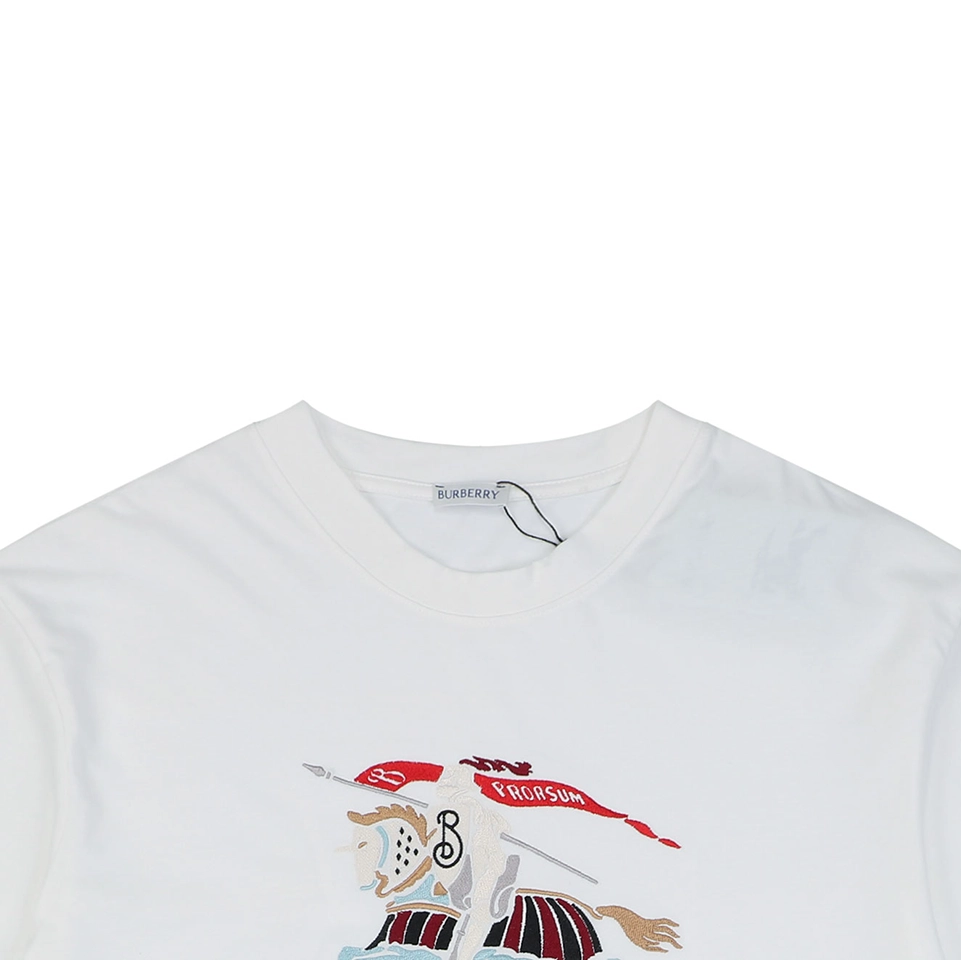 Burberry Color Equestrian Knight Embroidered Washed Cotton T-Shirt White