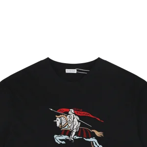 Burberry Color Equestrian Knight Embroidered Washed Cotton T-Shirt Black