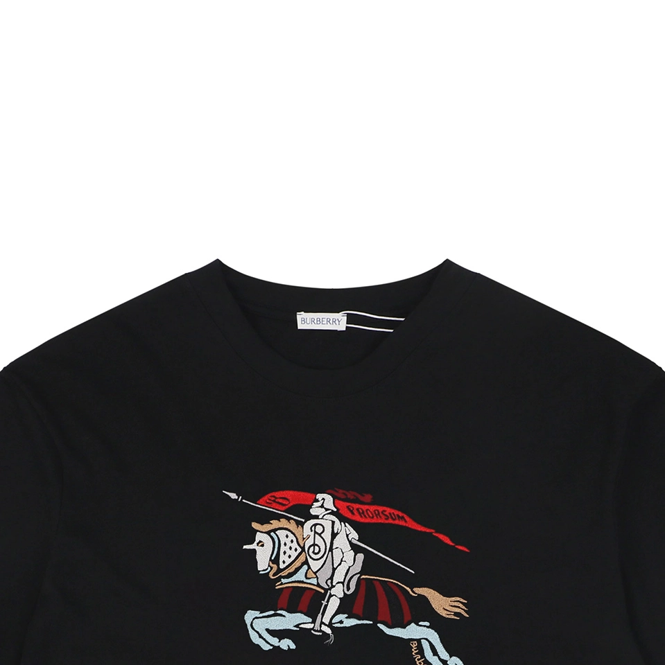 Burberry Color Equestrian Knight Embroidered Washed Cotton T-Shirt Black