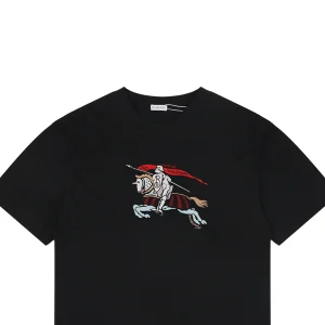 Burberry Color Equestrian Knight Embroidered Washed Cotton T-Shirt Black