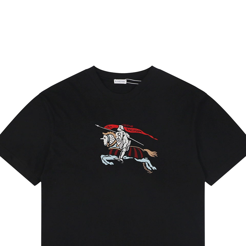 Burberry Color Equestrian Knight Embroidered Washed Cotton T-Shirt Black