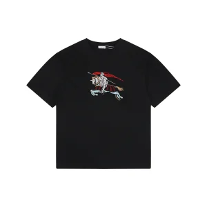 Burberry Color Equestrian Knight Embroidered Washed Cotton T-Shirt Black Front view