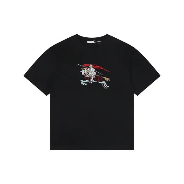 Burberry Color Equestrian Knight Embroidered Washed Cotton T-Shirt Black Front view