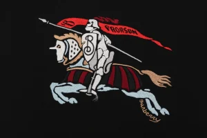 Burberry Color Equestrian Knight Embroidered Washed Cotton T-Shirt Black Front Print