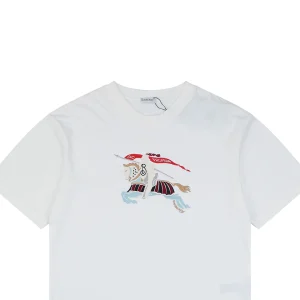 Burberry Color Equestrian Knight Embroidered Washed Cotton T-Shirt White