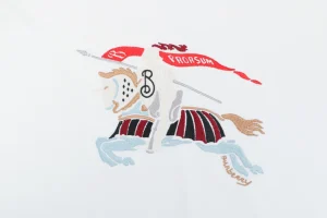 Burberry Color Equestrian Knight Embroidered Washed Cotton T-Shirt White Front Print