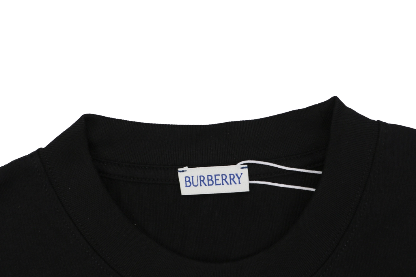 Burberry Cross Stitch Check Equestrian Knight Logo Embroidered Washed Cotton T-Shirt Black Collar