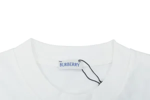 Burberry Cross Stitch Check Equestrian Knight Logo Embroidered Washed Cotton T-Shirt White Collar