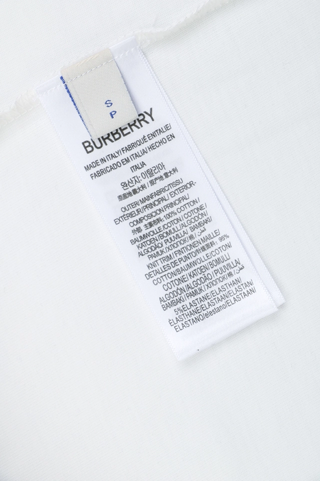 Burberry Cross Stitch Check Equestrian Knight Logo Embroidered Washed Cotton T-Shirt White Wash label