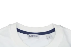 Burberry Equestrian Knight Embroidered Cotton T-Shirt White Collar