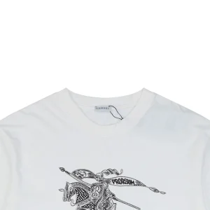 Burberry Large Equestrian Knight Logo Embroidered Washed Cotton T-Shirt White