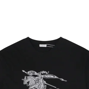 Burberry Large Equestrian Knight Logo Embroidered Washed Cotton T-Shirt Black