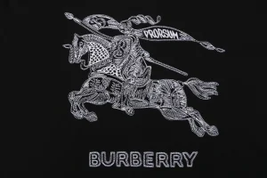 Burberry Large Equestrian Knight Logo Embroidered Washed Cotton T-Shirt Black Front Print