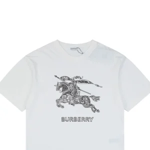 Burberry Large Equestrian Knight Logo Embroidered Washed Cotton T-Shirt White