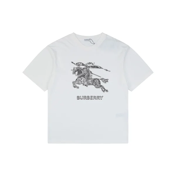 Burberry Large Equestrian Knight Logo Embroidered Washed Cotton T-Shirt White Front view