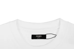 Fendi Monogram Dog Embroidered T-Shirt White Collar