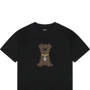 Fendi Monogram Dog Embroidered T-Shirt Black