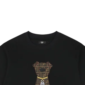 Fendi Monogram Dog Embroidered T-Shirt Black