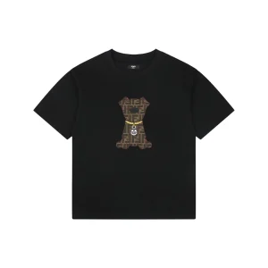 Fendi Monogram Dog Embroidered T-Shirt Black Front view
