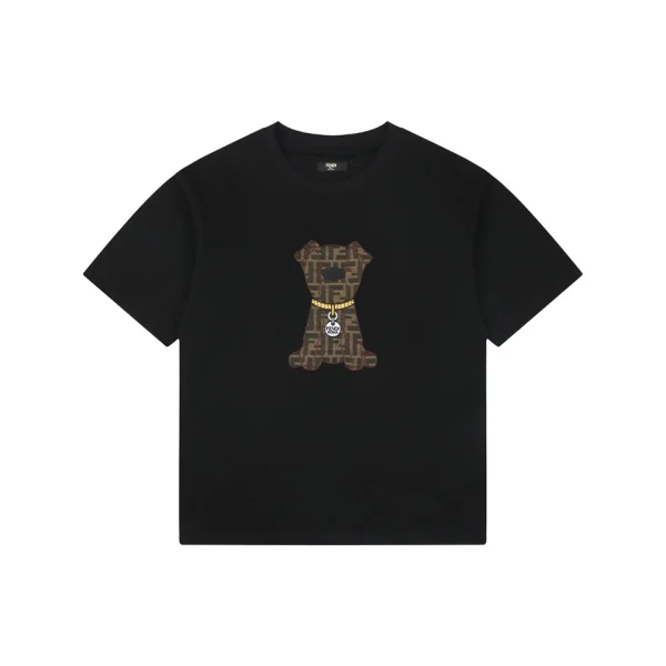 Fendi Monogram Dog Embroidered T-Shirt Black Front view