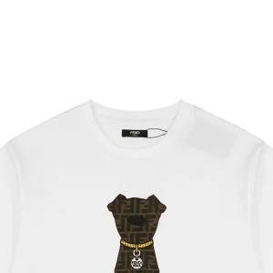 Fendi Monogram Dog Embroidered T-Shirt White