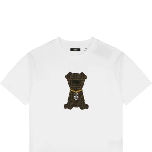 Fendi Monogram Dog Embroidered T-Shirt White