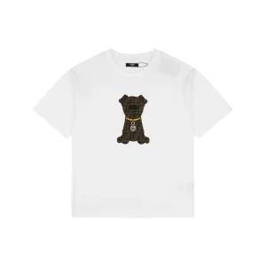 Fendi Monogram Dog Embroidered T-Shirt White Front view