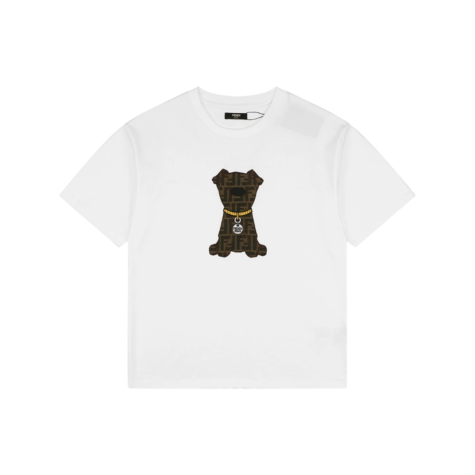 Fendi Monogram Dog Embroidered T-Shirt White Front view
