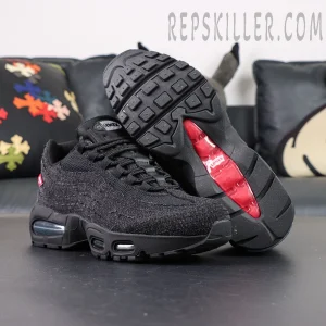 Levi’s x Nike Air Max 95 “Black Anthracite” full view with visible Air units and Levi’s red detail