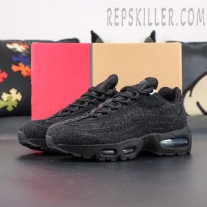 Levi’s x Air Max 95 side view with black denim upper and layered design