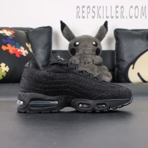 Levi’s x Air Max 95 side profile with signature wavy panels in triple black