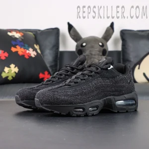 Levi’s x Air Max 95 full view showcasing blacked-out collaboration with street and retro style