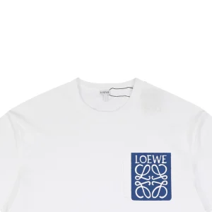Loewe Blue Pocket Anagram Logo Embroidered Cotton T-Shirt White