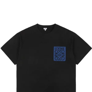 Loewe Blue Pocket Anagram Logo Embroidered Cotton T-Shirt Black