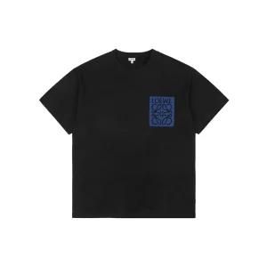 Loewe Blue Pocket Anagram Logo Embroidered Cotton T-Shirt Black Front view