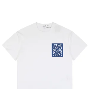 Loewe Blue Pocket Anagram Logo Embroidered Cotton T-Shirt White