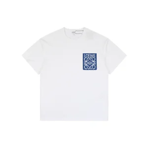 Loewe Blue Pocket Anagram Logo Embroidered Cotton T-Shirt White Front view