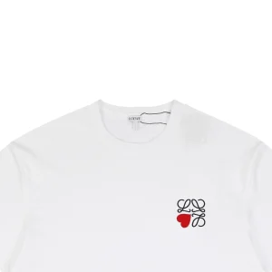 Loewe Heart Detail Anagram Logo Embroidered Cotton T-Shirt White