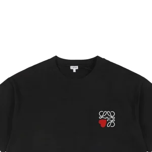 Loewe Heart Detail Anagram Logo Embroidered Cotton T-Shirt Black