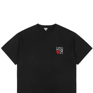 Loewe Heart Detail Anagram Logo Embroidered Cotton T-Shirt Black
