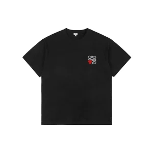 Loewe Heart Detail Anagram Logo Embroidered Cotton T-Shirt Black Front view
