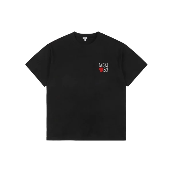 Loewe Heart Detail Anagram Logo Embroidered Cotton T-Shirt Black Front view