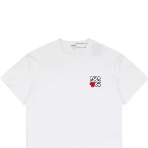 Loewe Heart Detail Anagram Logo Embroidered Cotton T-Shirt White