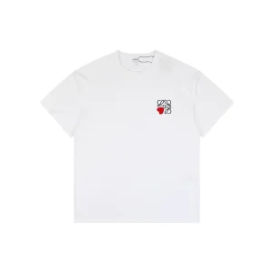 Loewe Heart Detail Anagram Logo Embroidered Cotton T-Shirt White Front view